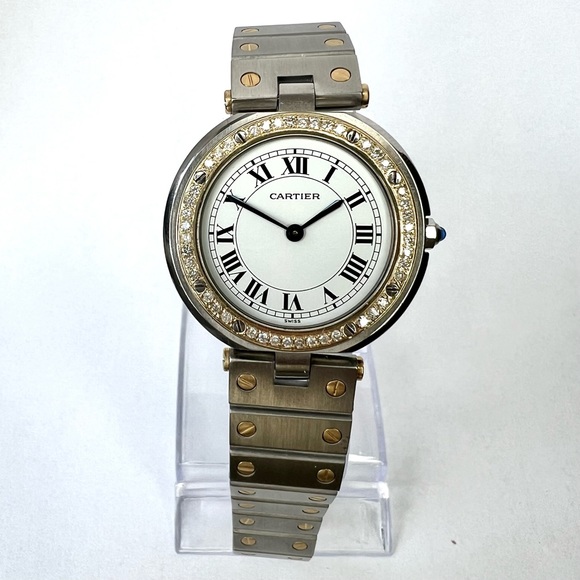 CARTIER SANTOS RONDE Quartz 32mm 2 Tone 0.38TCW DIAMOND Watch main image 4